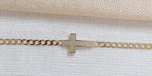 Pulseira Corrente Cruz Cravejada
