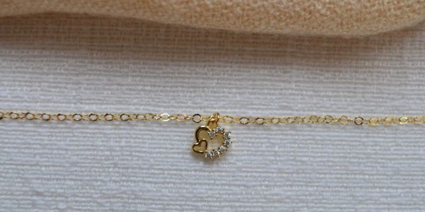 Pulseira Infantil Coração Cravejado/Liso