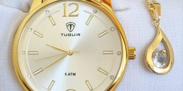 Relógio Feminino Tuguir Em Aço Inox Banhado a Ouro 18k